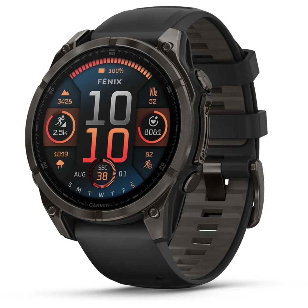 Garmin 010-02904-29 fēnix 8 47 mm AMOLED 全方位戶外進階GPS智慧腕錶 (石墨灰 DLC鈦錶圈/獵影黑矽膠錶帶)